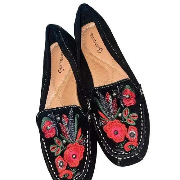 BareTraps Black Flats with Red Floral Embroidery - Picture 8 of 8